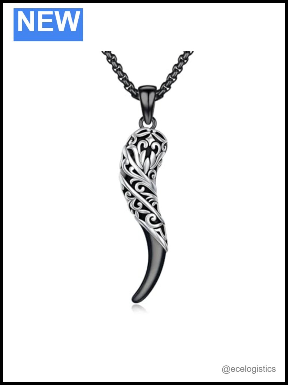 Italian Horn Cornicello Pendant Necklace Stainless Steel Chain 22in